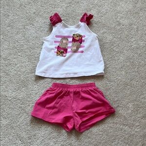 Mayoral White Tank Top with Hot Pink Trim & Shorts Set | Sz. 36 mo / 3T